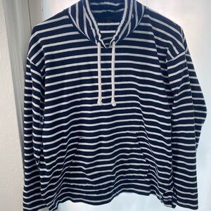 J. Crew Navy and White Funnelneck Pullover in Striped Mariner Cloth